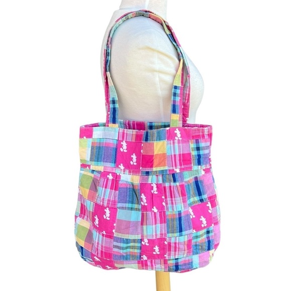 Y2K Disneyland Resort Mickey Mouse Madras Plaid Bucket Tote Pink Blue - Picture 1 of 11